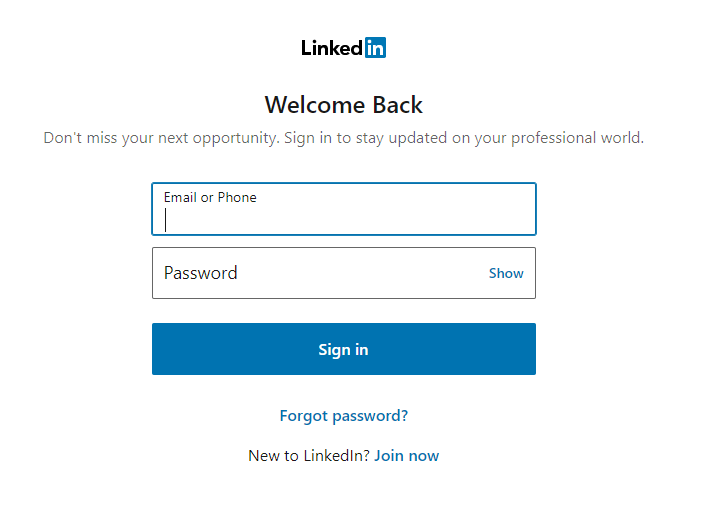 LinkedIn的登录页面。
