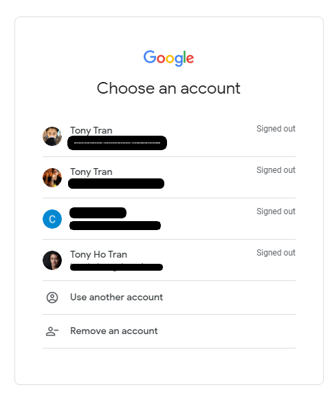 Gmail的“选择帐户”页面